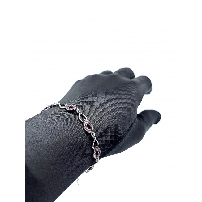 Gümüş Pembe Damla Desenli Bileklik